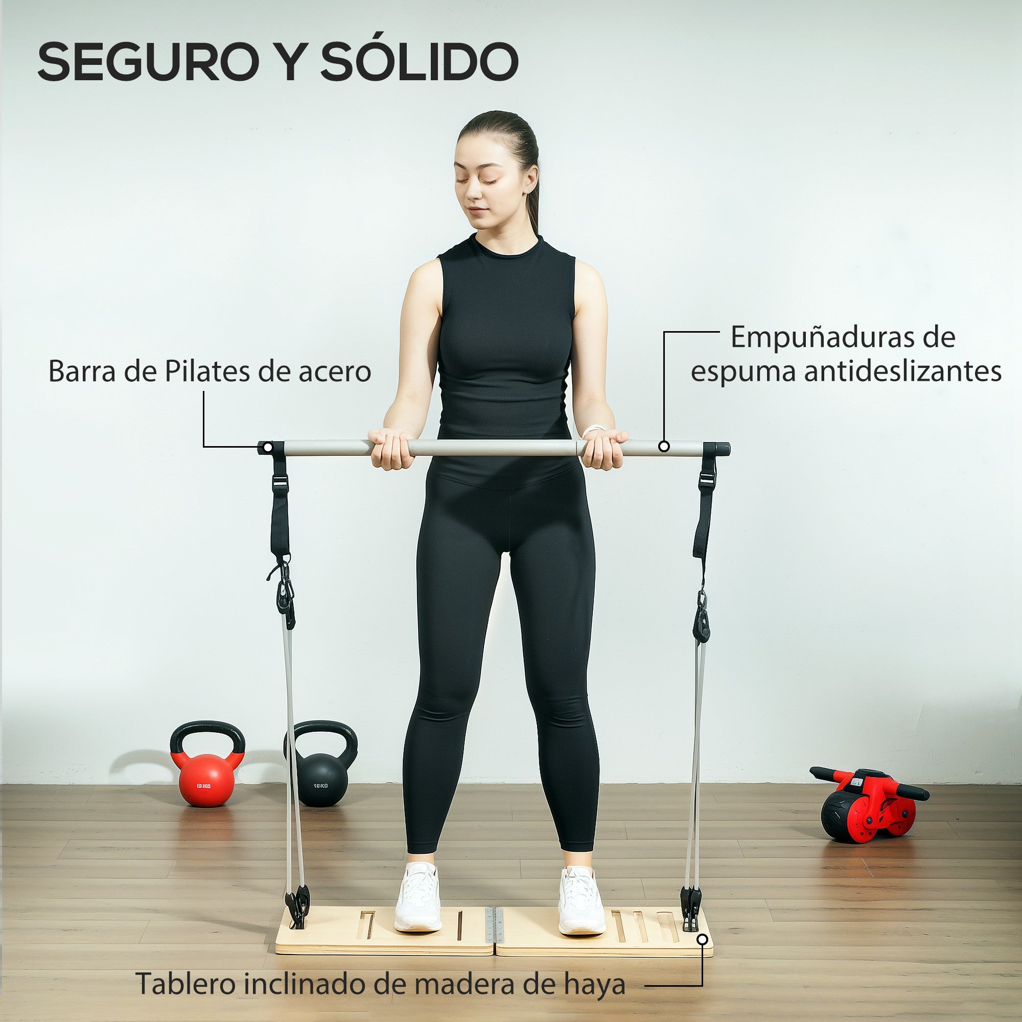 SPORTNOW Pilates Bar Kit Pilates with 6 Elastic Bands Adjustable Inclined Table for Full Body Workout at Home Gray