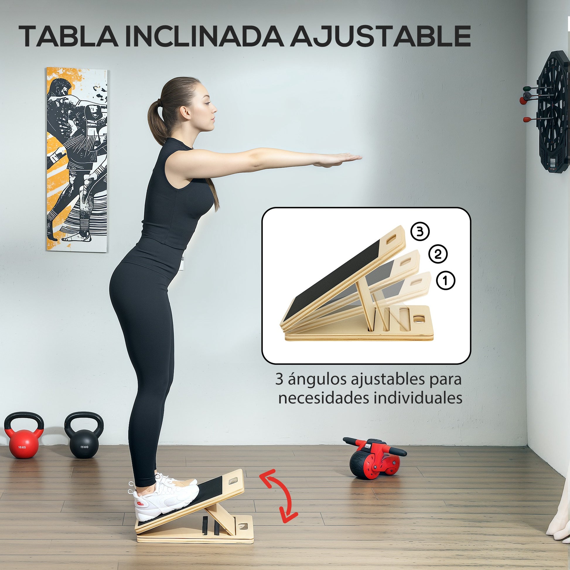 SPORTNOW Pilates Bar Kit Pilates with 6 Elastic Bands Adjustable Inclined Table for Full Body Workout at Home Gray