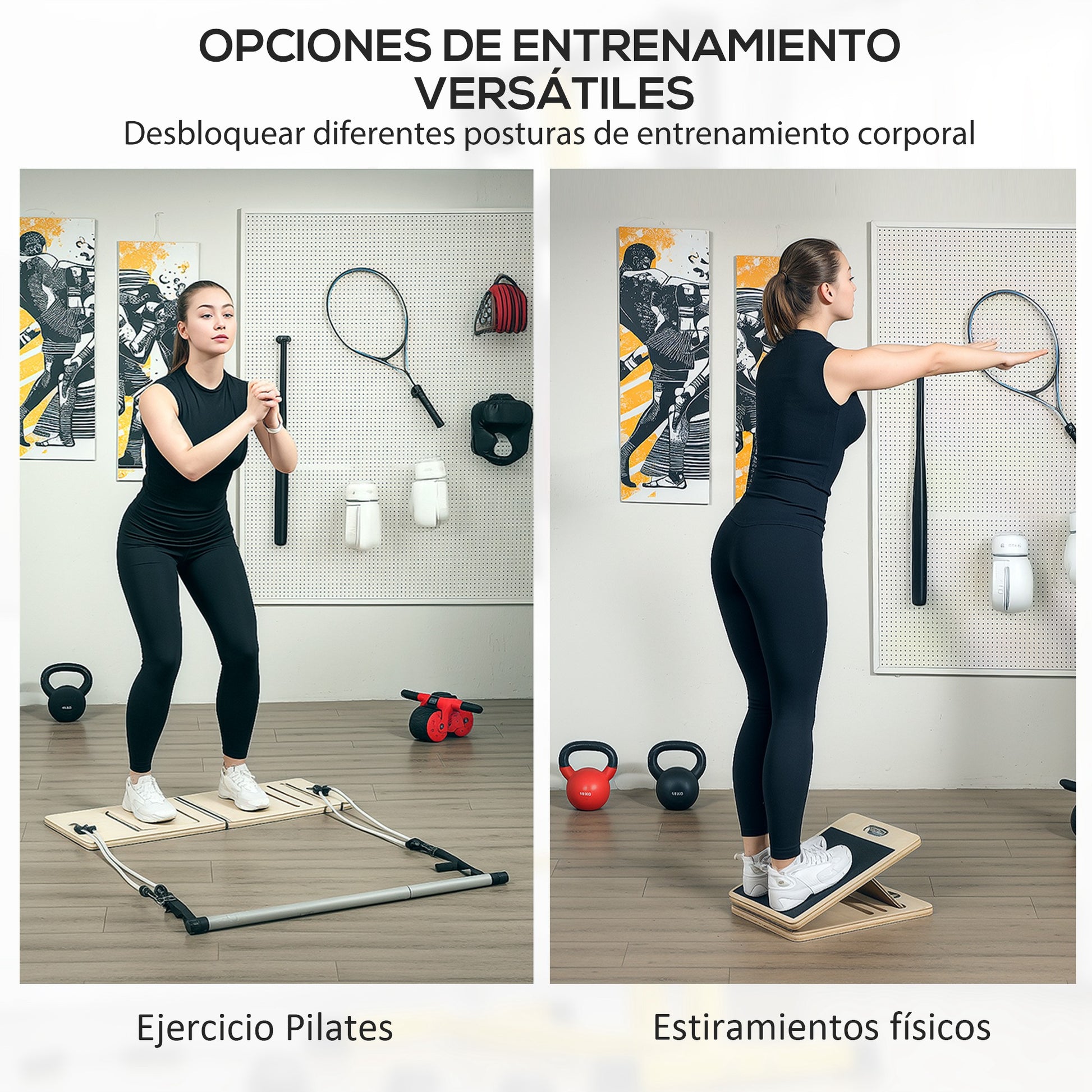 SPORTNOW Pilates Bar Kit Pilates with 6 Elastic Bands Adjustable Inclined Table for Full Body Workout at Home Gray