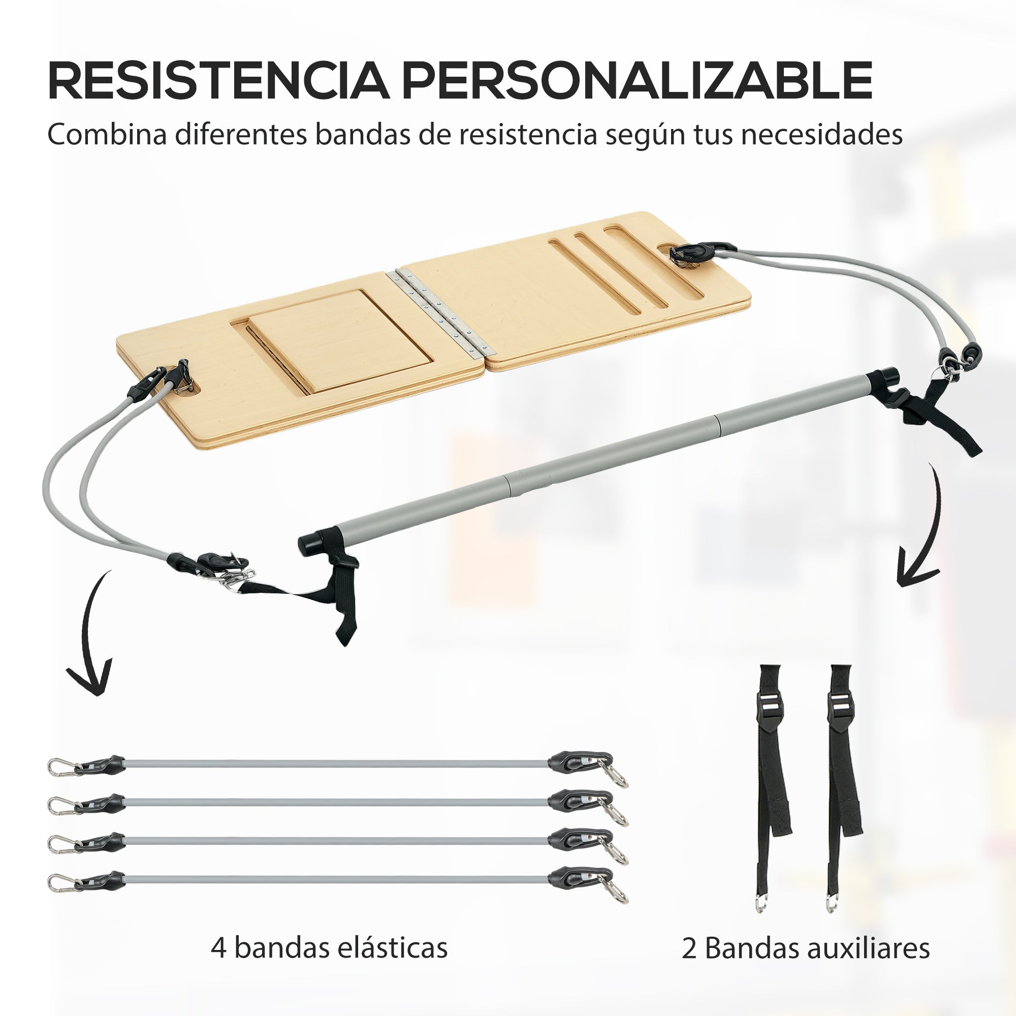 SPORTNOW Pilates Bar Kit Pilates with 6 Elastic Bands Adjustable Inclined Table for Full Body Workout at Home Gray