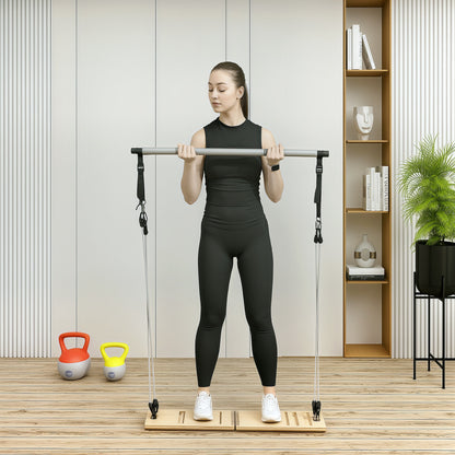 SPORTNOW Pilates Bar Kit Pilates with 6 Elastic Bands Adjustable Inclined Table for Full Body Workout at Home Gray
