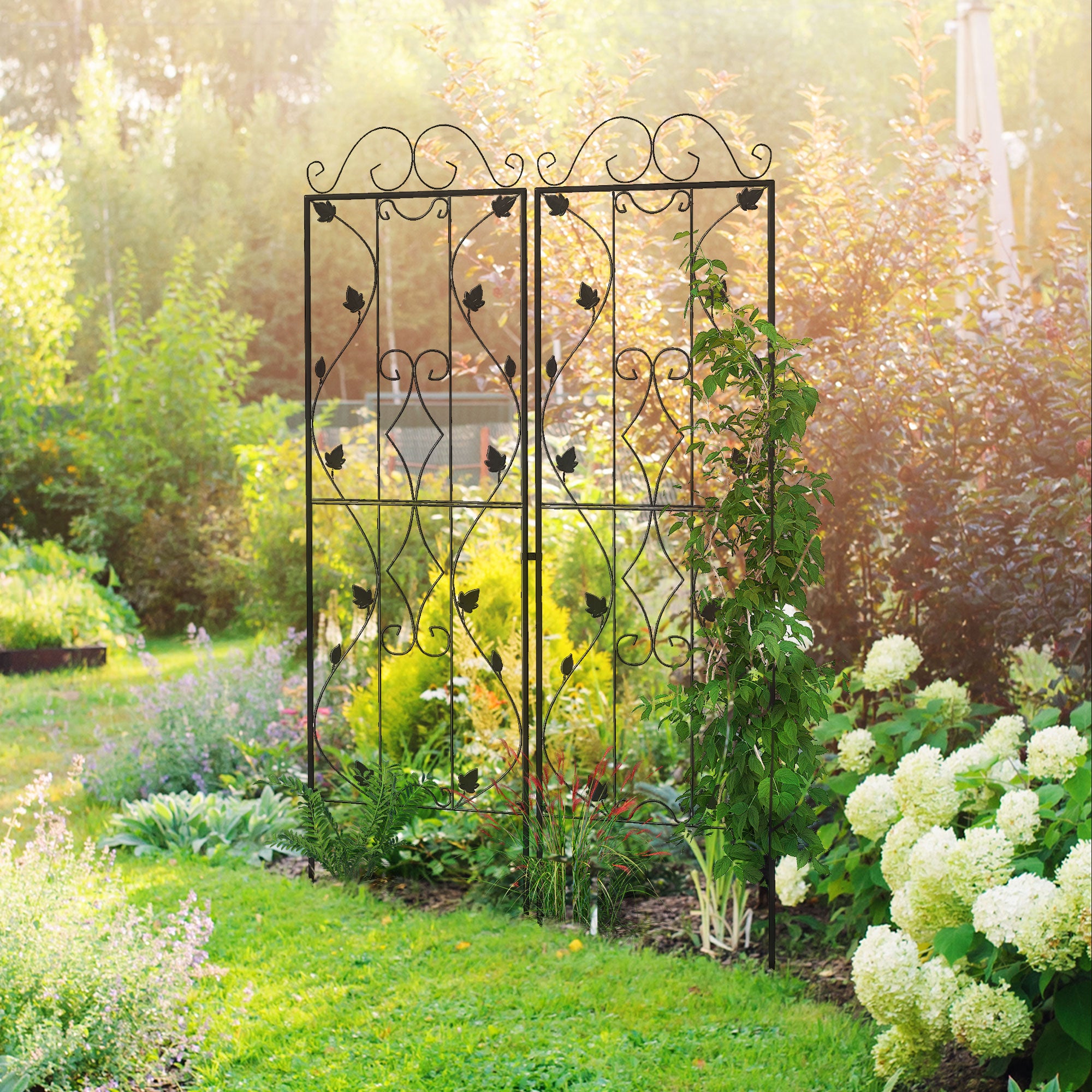 Steel Trellis 2-Pack, Insertable Rust-Resistant Plant Support with Leaf Design, 19.7 x 71.3 in Trellis for Houseplants, Tomatoes, Flowers, Vines — Black
