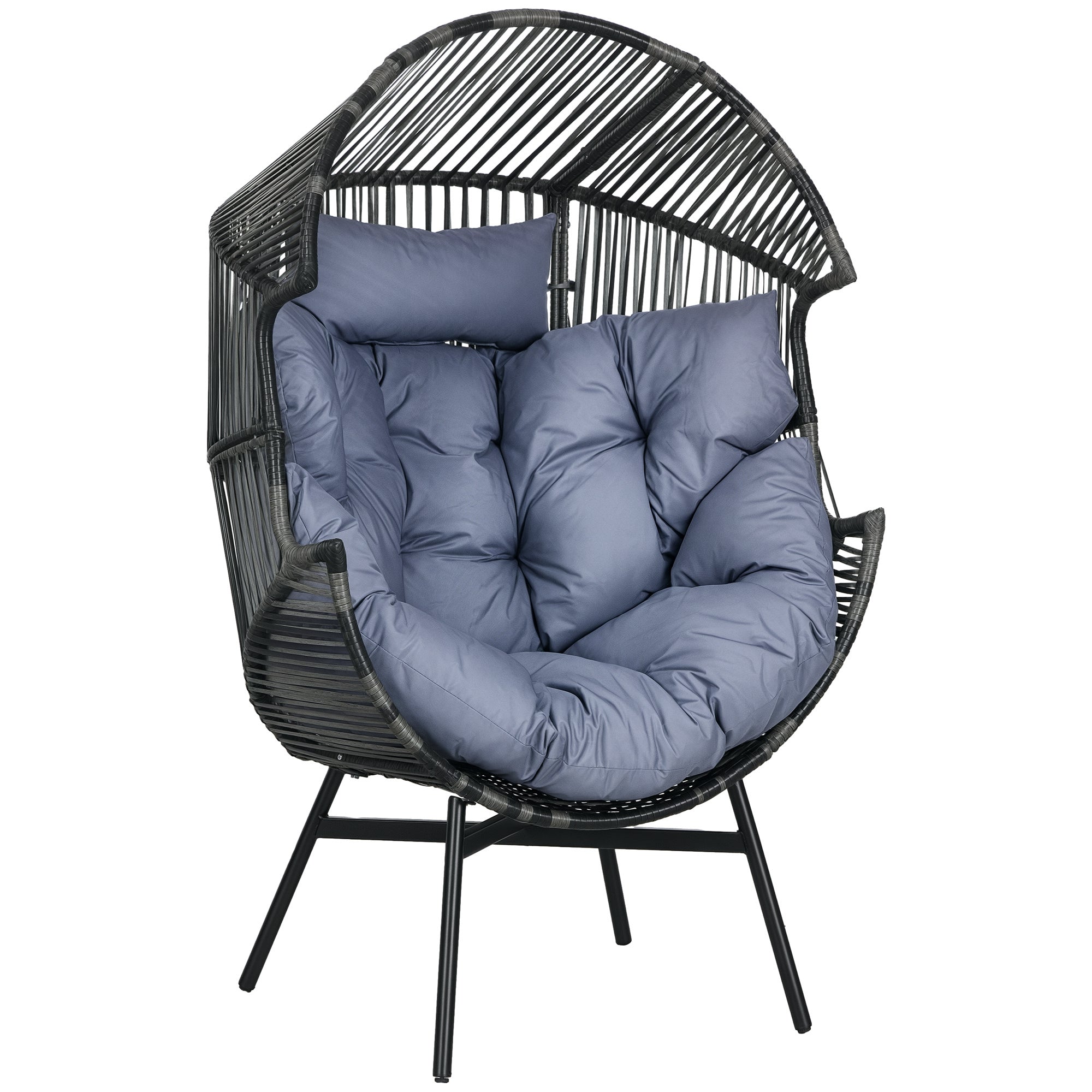 Rattan Chair, Rattan Wicker Chair with Thick Seat Cushion, Egg-shape Garden Chair, Supports 120kg, for Patio, Garden, Gray