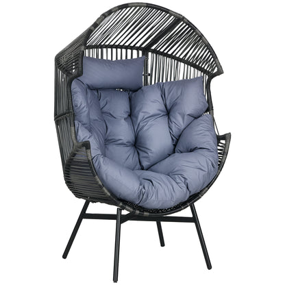 Rattan Chair, Rattan Wicker Chair with Thick Seat Cushion, Egg-shape Garden Chair, Supports 120kg, for Patio, Garden, Gray