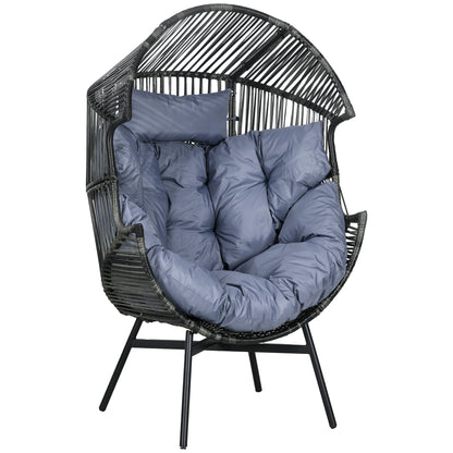 Rattan Chair, Rattan Wicker Chair with Thick Seat Cushion, Egg-shape Garden Chair, Supports 120kg, for Patio, Garden, Gray
