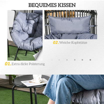 Rattan Chair, Rattan Wicker Chair with Thick Seat Cushion, Egg-shape Garden Chair, Supports 120kg, for Patio, Garden, Gray