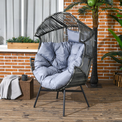 Rattan Chair, Rattan Wicker Chair with Thick Seat Cushion, Egg-shape Garden Chair, Supports 120kg, for Patio, Garden, Gray