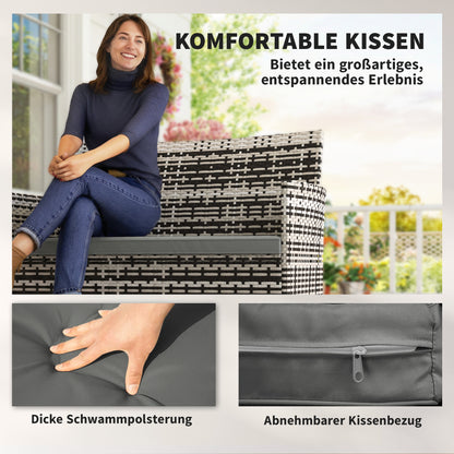 2-Seater Rattan Garden Sofa with Cushions — Weatherproof Outdoor Loveseat, Light Gray