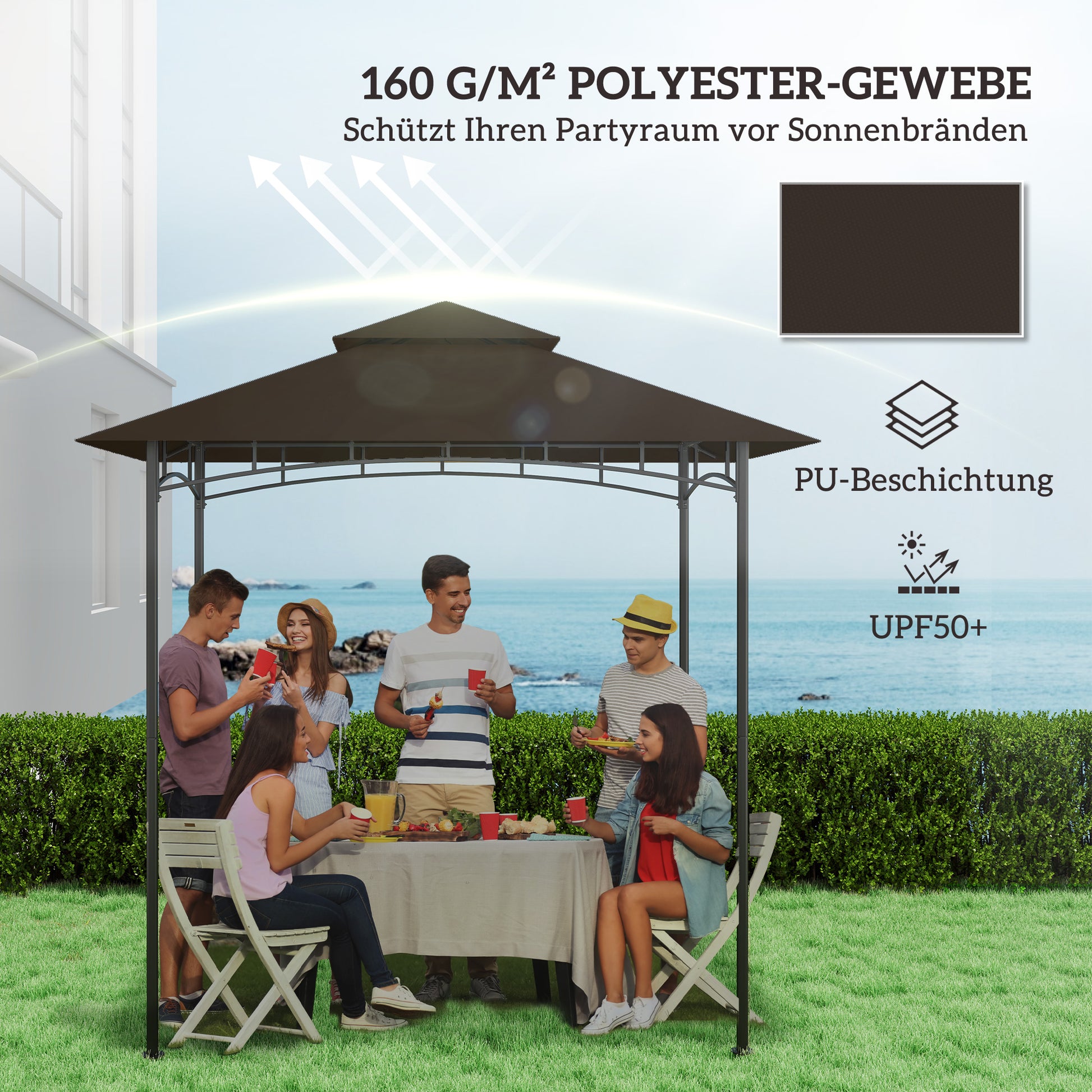 Replacement Canopy for BBQ Gazebo 1.5m x 2.4m Canopy Only, Double-tier Protective Cover, Water-Resistant Awning for Outdoor Use, Roof Suitable for Outdoor Grill Tent, Coffee
