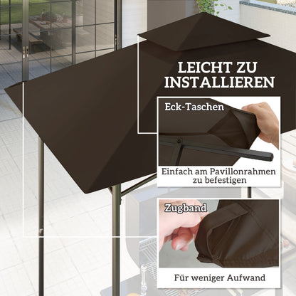 Replacement Canopy for BBQ Gazebo 1.5m x 2.4m Canopy Only, Double-tier Protective Cover, Water-Resistant Awning for Outdoor Use, Roof Suitable for Outdoor Grill Tent, Coffee