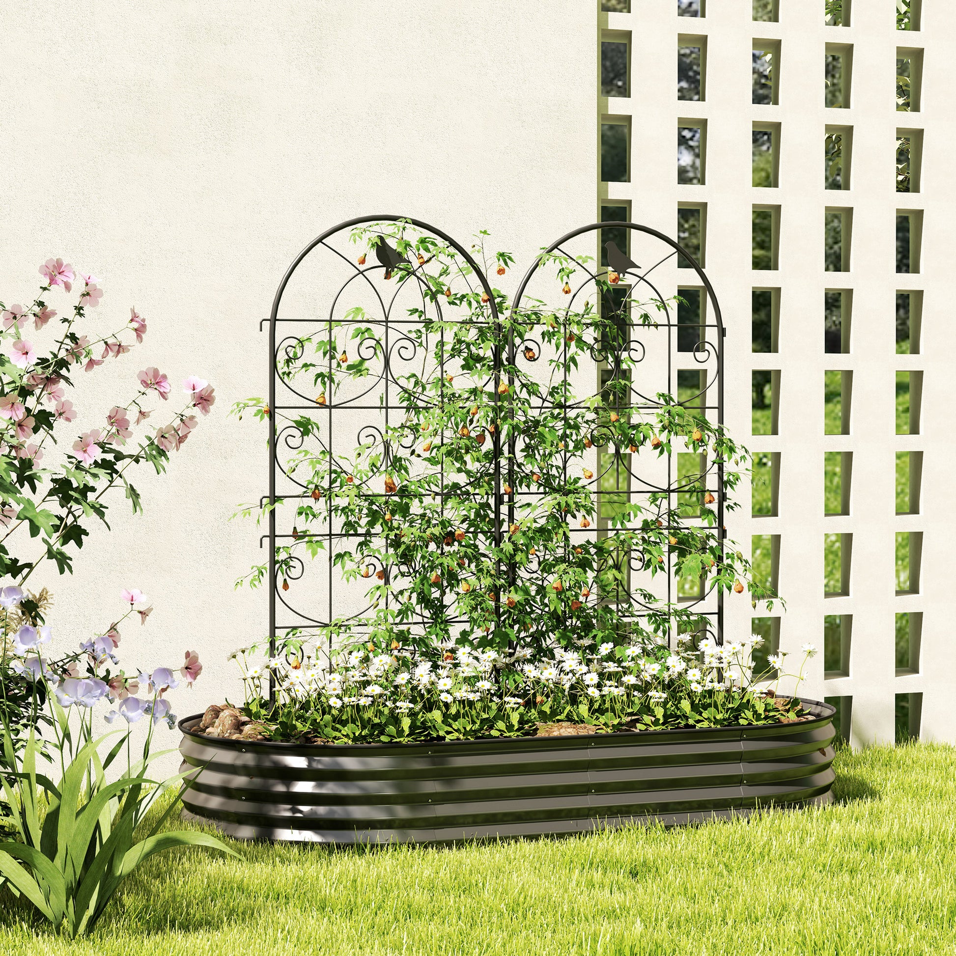 Metal Trellis 2 Piece Set for Plant Climbing Pots with Bird Design 50x120 cm Trellis for Indoor Plants Plant Trellis for Tomatoes Flowers Climbing Plants Black