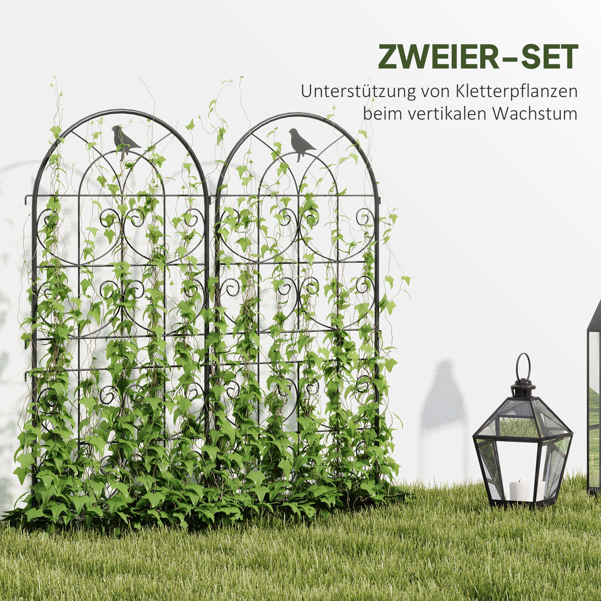 Metal Trellis 2 Piece Set for Plant Climbing Pots with Bird Design 50x120 cm Trellis for Indoor Plants Plant Trellis for Tomatoes Flowers Climbing Plants Black