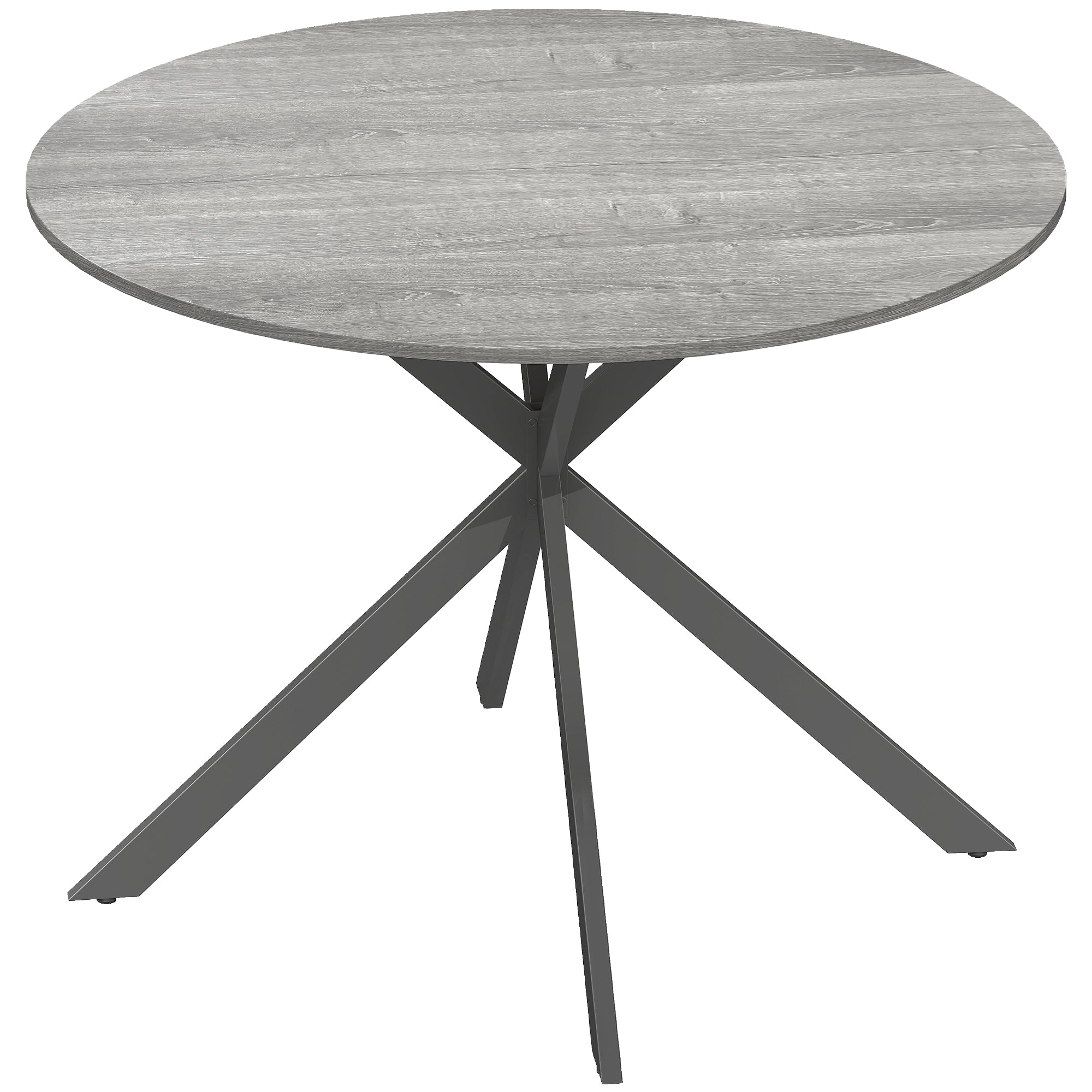 Round Dining Table for 4, 39.4" (100 cm) Industrial Style with Steel X-Legs, Gray