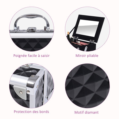 Makeup Case - Beauty Product Storage - 3-Tier Storage with Mirror Locking with 2 Keys Dims. 20L x 15W x 15H cm Black