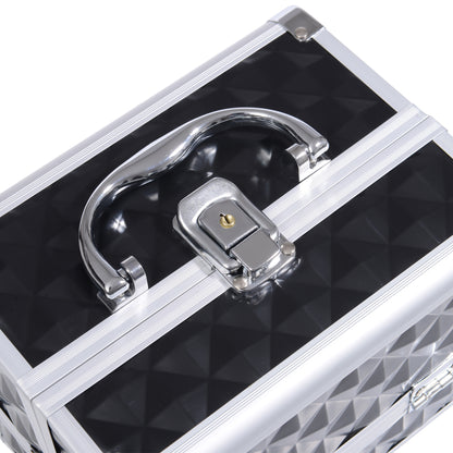 Makeup Case - Beauty Product Storage - 3-Tier Storage with Mirror Locking with 2 Keys Dims. 20L x 15W x 15H cm Black