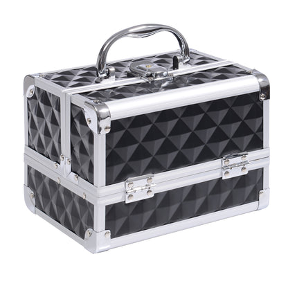 Makeup Case - Beauty Product Storage - 3-Tier Storage with Mirror Locking with 2 Keys Dims. 20L x 15W x 15H cm Black