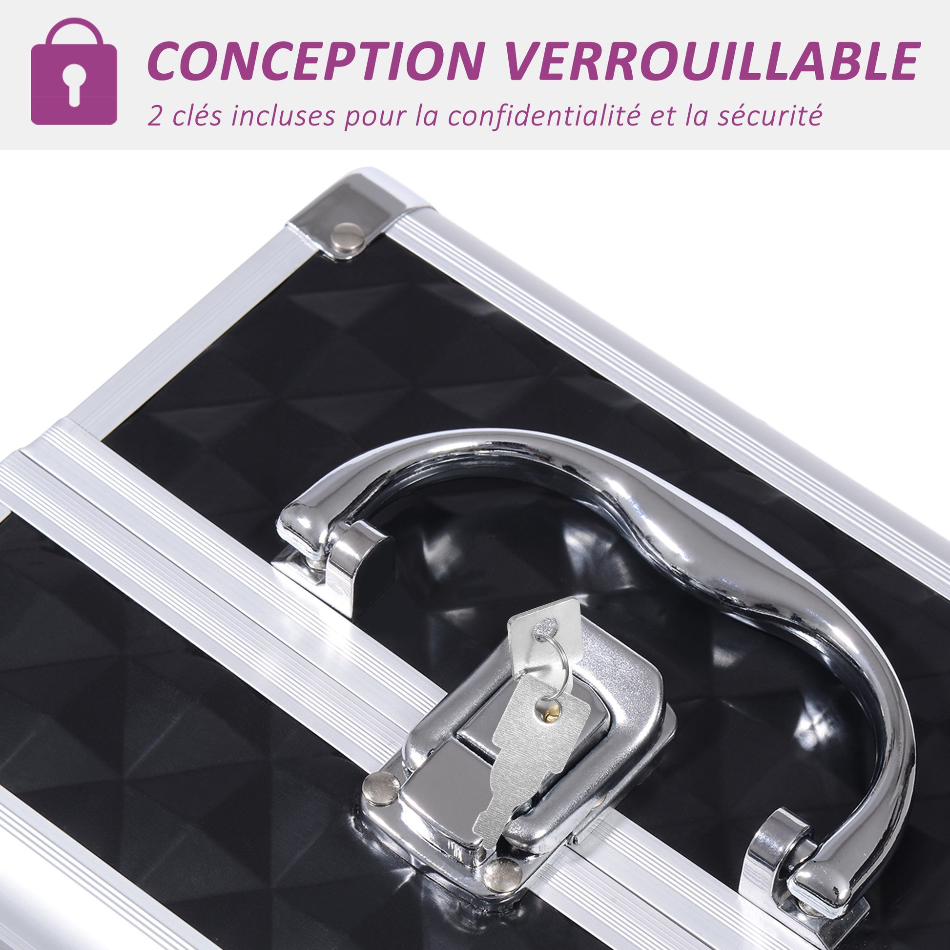 Makeup Case - Beauty Product Storage - 3-Tier Storage with Mirror Locking with 2 Keys Dims. 20L x 15W x 15H cm Black