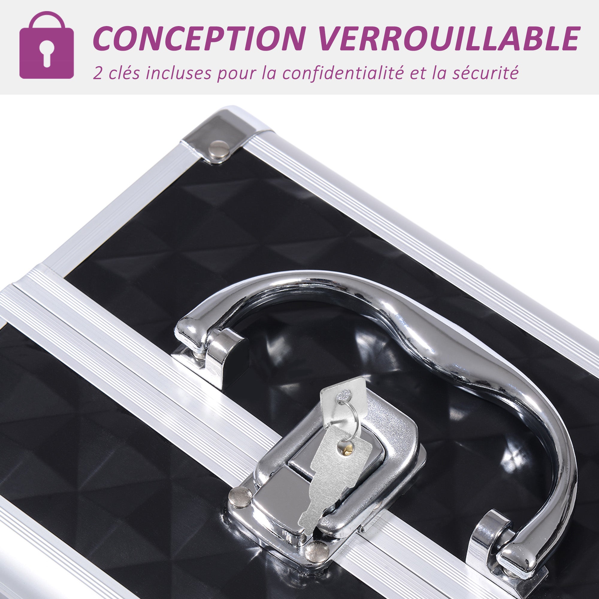 Makeup Case - Beauty Product Storage - 3-Tier Storage with Mirror Locking with 2 Keys Dims. 20L x 15W x 15H cm Black