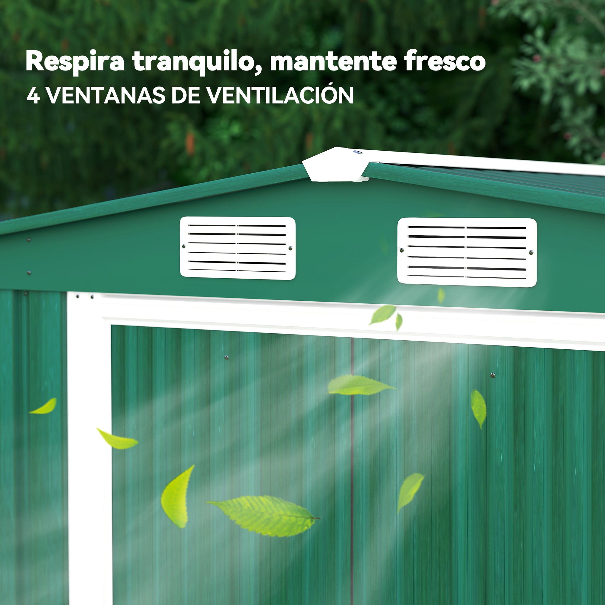 Garden Shed Exterior 258x206x178 cm 5.3m² Outdoor Garden Shed with Base Sliding Doors and Ventilations for Gardening Tool Storage Green