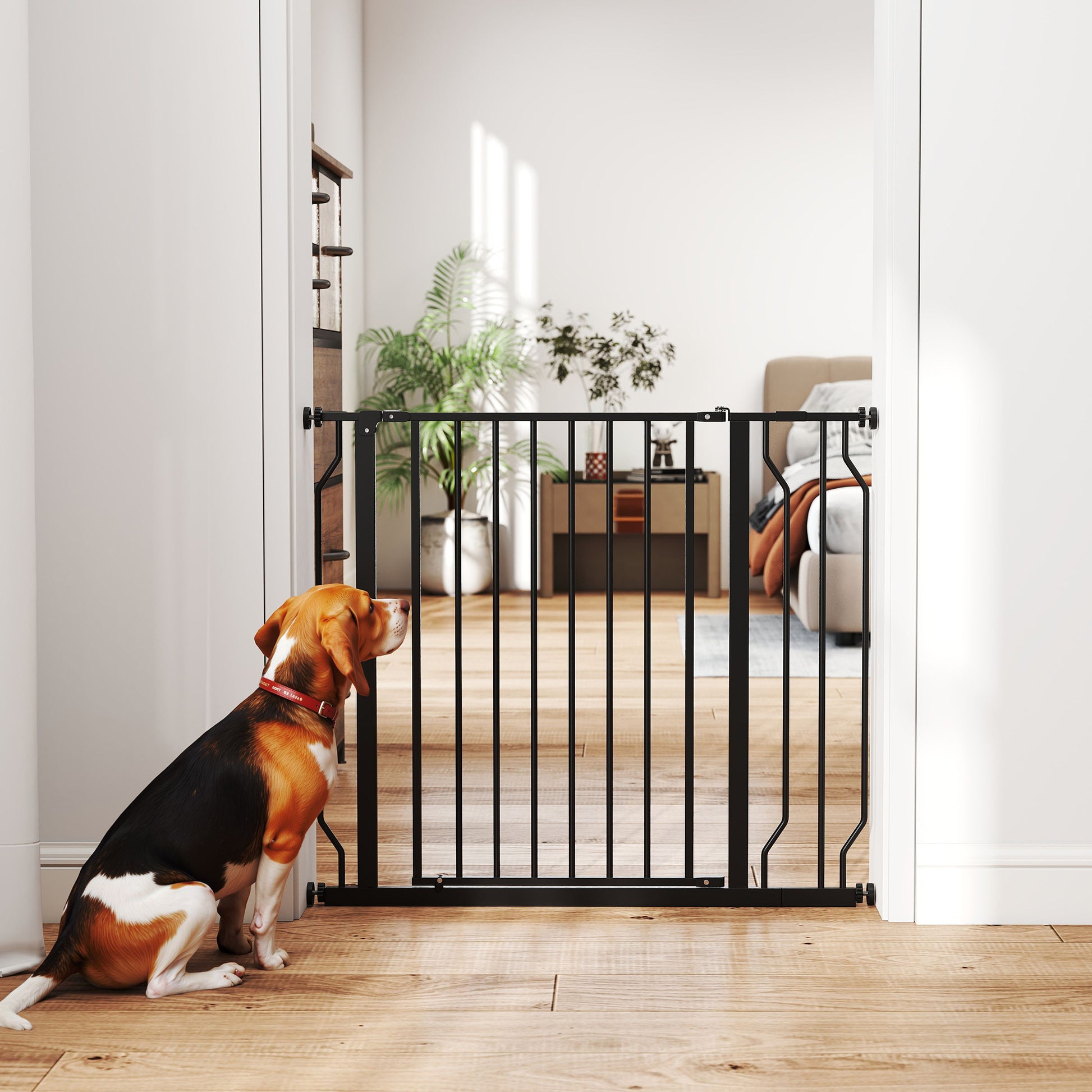Expandable Dog Safety Gate 29.5-37.4 in for Doors and Stairs Pet Safety Gate with Extensions Pressure Mounting and Double Lock Black