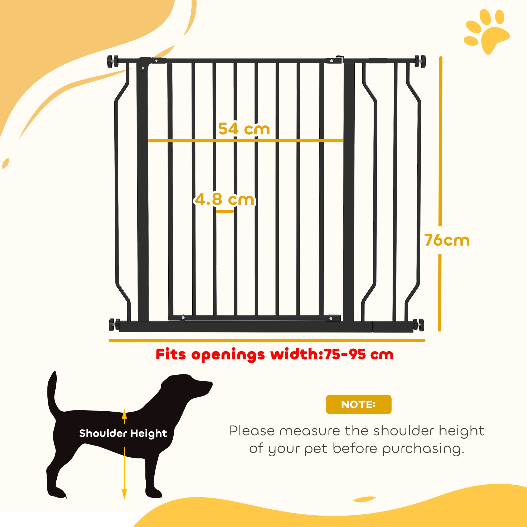 Expandable Dog Safety Gate 29.5-37.4 in for Doors and Stairs Pet Safety Gate with Extensions Pressure Mounting and Double Lock Black