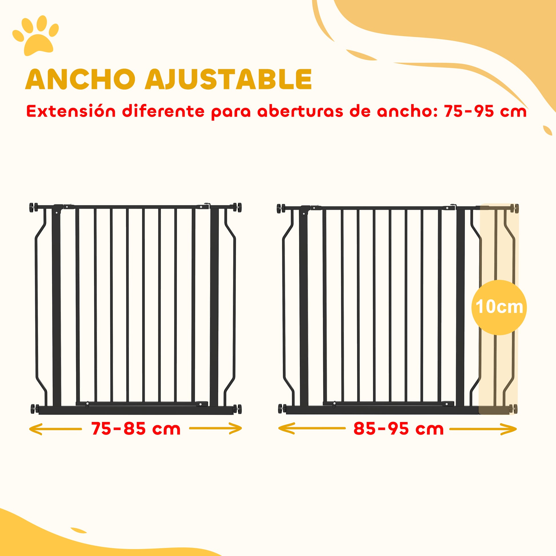 Expandable Dog Safety Gate 29.5-37.4 in for Doors and Stairs Pet Safety Gate with Extensions Pressure Mounting and Double Lock Black