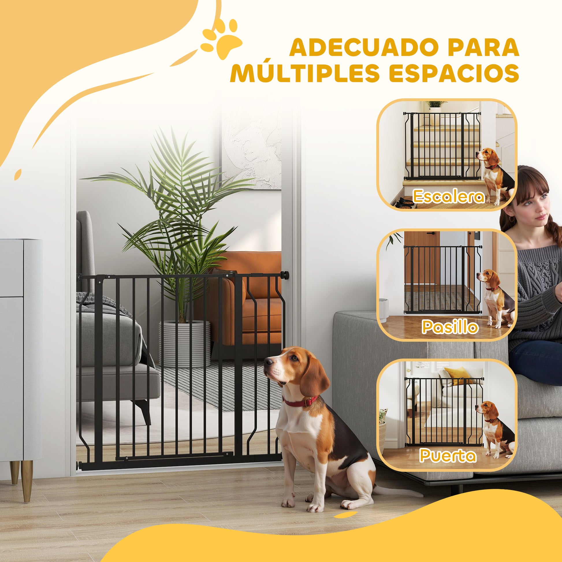 Expandable Dog Safety Gate 29.5-37.4 in for Doors and Stairs Pet Safety Gate with Extensions Pressure Mounting and Double Lock Black