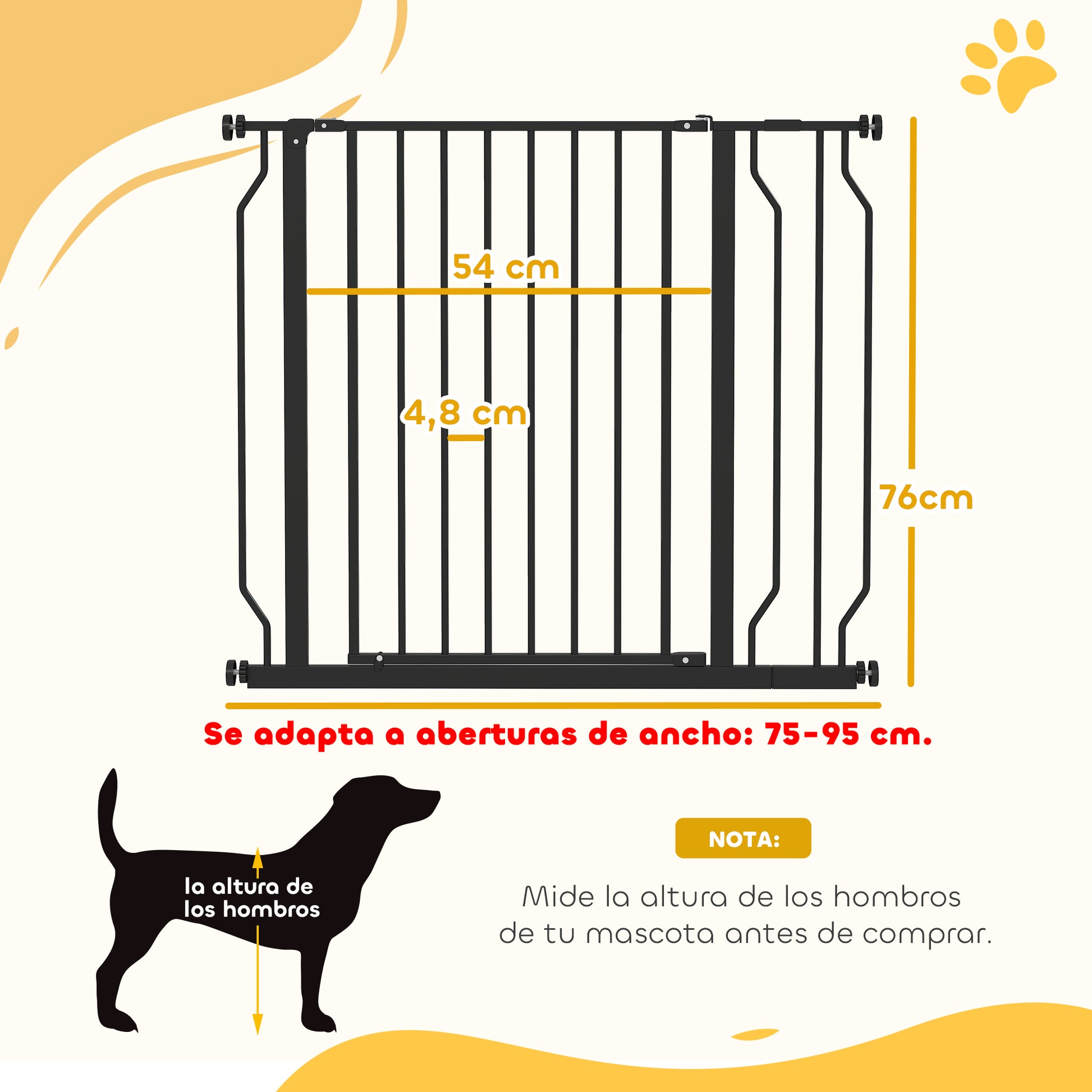 Expandable Dog Safety Gate 29.5-37.4 in for Doors and Stairs Pet Safety Gate with Extensions Pressure Mounting and Double Lock Black