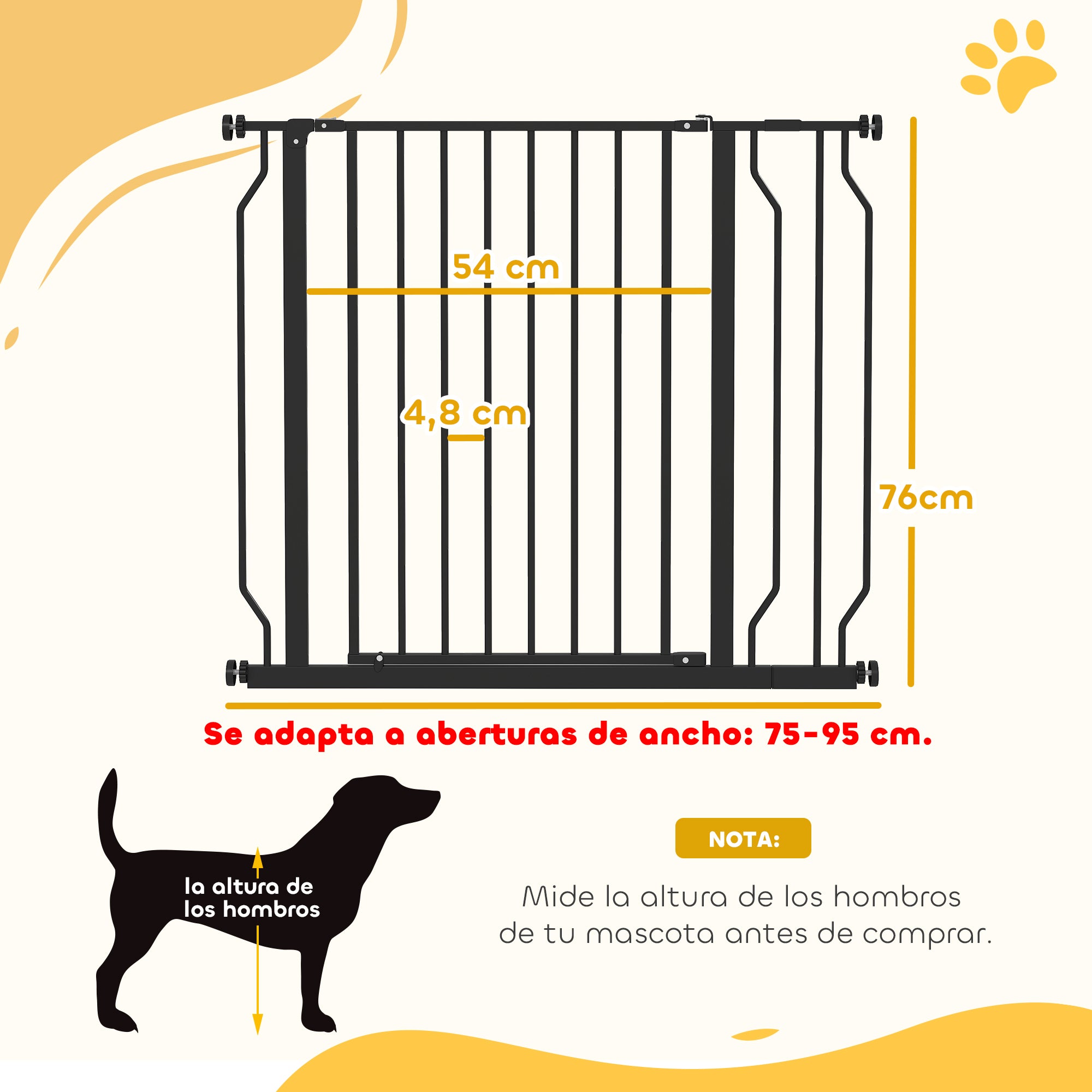 Expandable Dog Safety Gate 29.5-37.4 in for Doors and Stairs Pet Safety Gate with Extensions Pressure Mounting and Double Lock Black