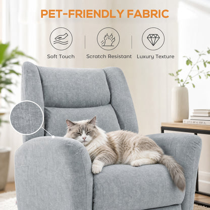 Recliner Chair with Footrest – Swivel, Rocking & 135° Recline, Wide Deep Seat, Scratch-Resistant Fabric, Light Gray