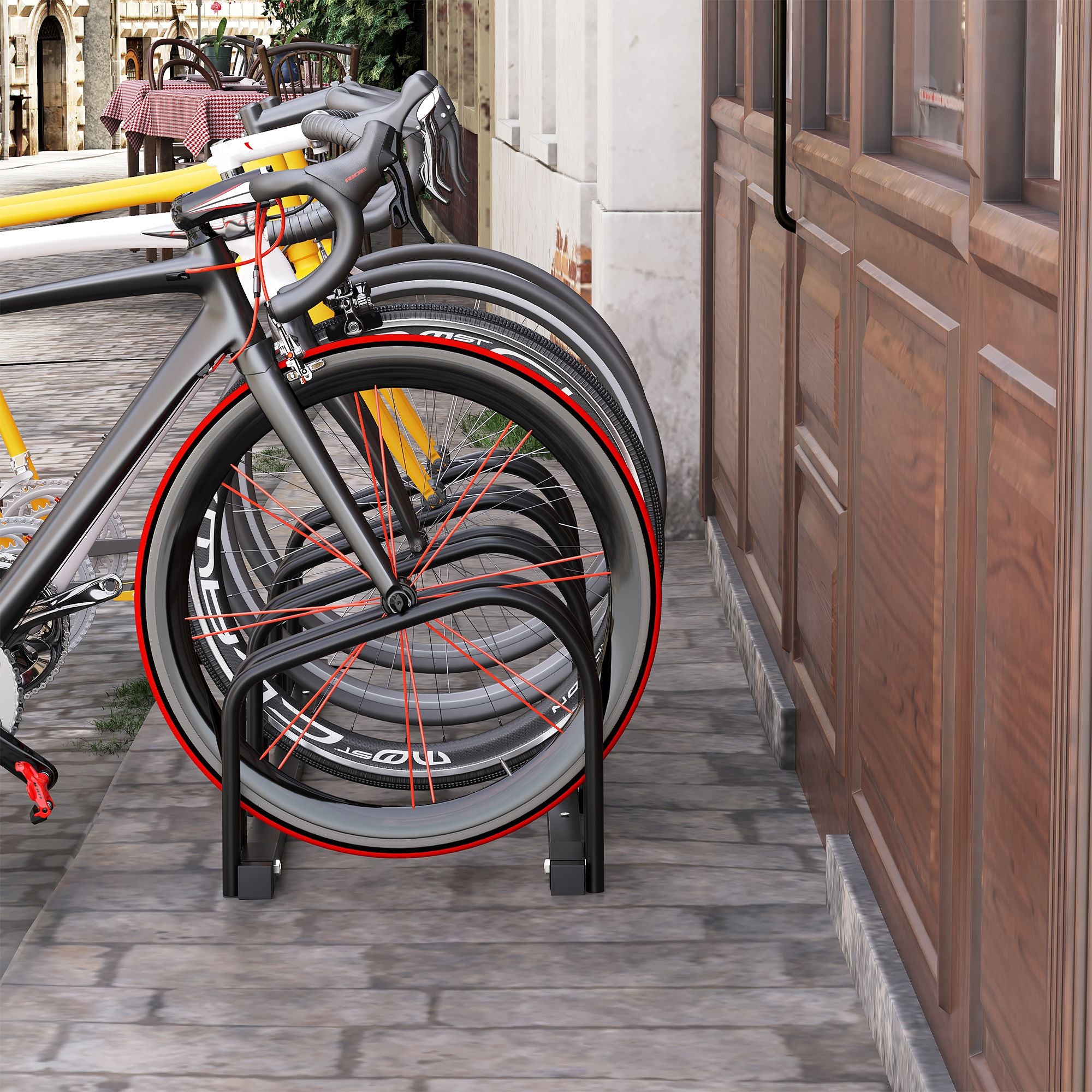 Bike Stand Bicycle Rack Multiple Stand Display Stand Bike Stand Weatherproof Durable Floor and Wall Mount Steel for 4 Bikes Black 110 x 33 x 27 cm