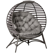 Papasan Chair Garden Chair 2-Basket Chair with Cushions Oval Lounge Chair Basket Foldable Balcony Terrace Outdoor/Indoor Sand Steel 118 x 75 x 139 cm