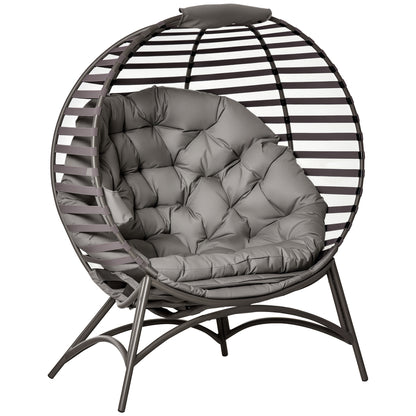 Papasan Chair Garden Chair 2-Basket Chair with Cushions Oval Lounge Chair Basket Foldable Balcony Terrace Outdoor/Indoor Sand Steel 118 x 75 x 139 cm