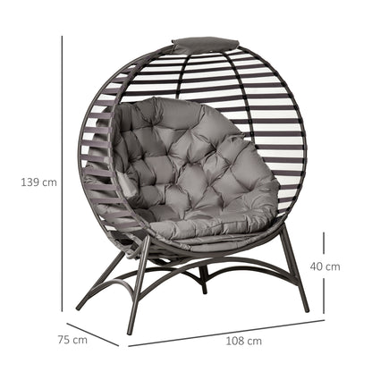 Papasan Chair Garden Chair 2-Basket Chair with Cushions Oval Lounge Chair Basket Foldable Balcony Terrace Outdoor/Indoor Sand Steel 118 x 75 x 139 cm