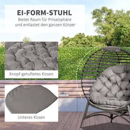 Papasan Chair Garden Chair 2-Basket Chair with Cushions Oval Lounge Chair Basket Foldable Balcony Terrace Outdoor/Indoor Sand Steel 118 x 75 x 139 cm