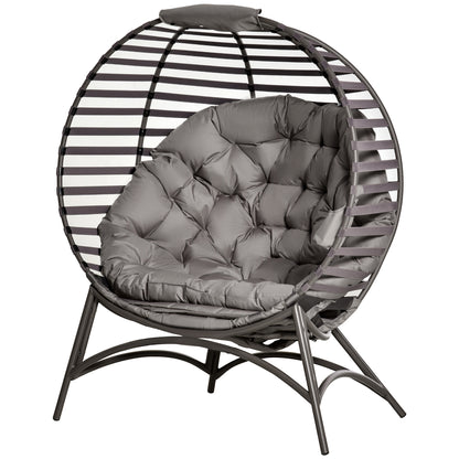 Papasan Chair Garden Chair 2-Basket Chair with Cushions Oval Lounge Chair Basket Foldable Balcony Terrace Outdoor/Indoor Sand Steel 118 x 75 x 139 cm