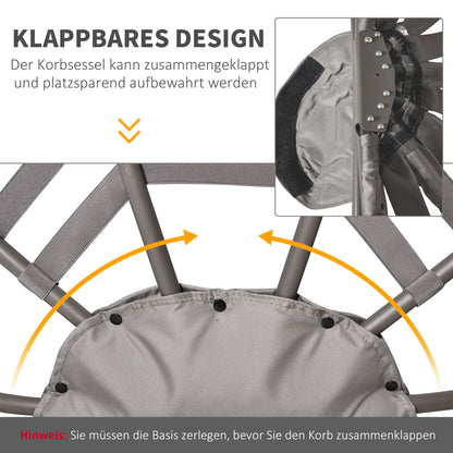 Papasan Chair Garden Chair 2-Basket Chair with Cushions Oval Lounge Chair Basket Foldable Balcony Terrace Outdoor/Indoor Sand Steel 118 x 75 x 139 cm