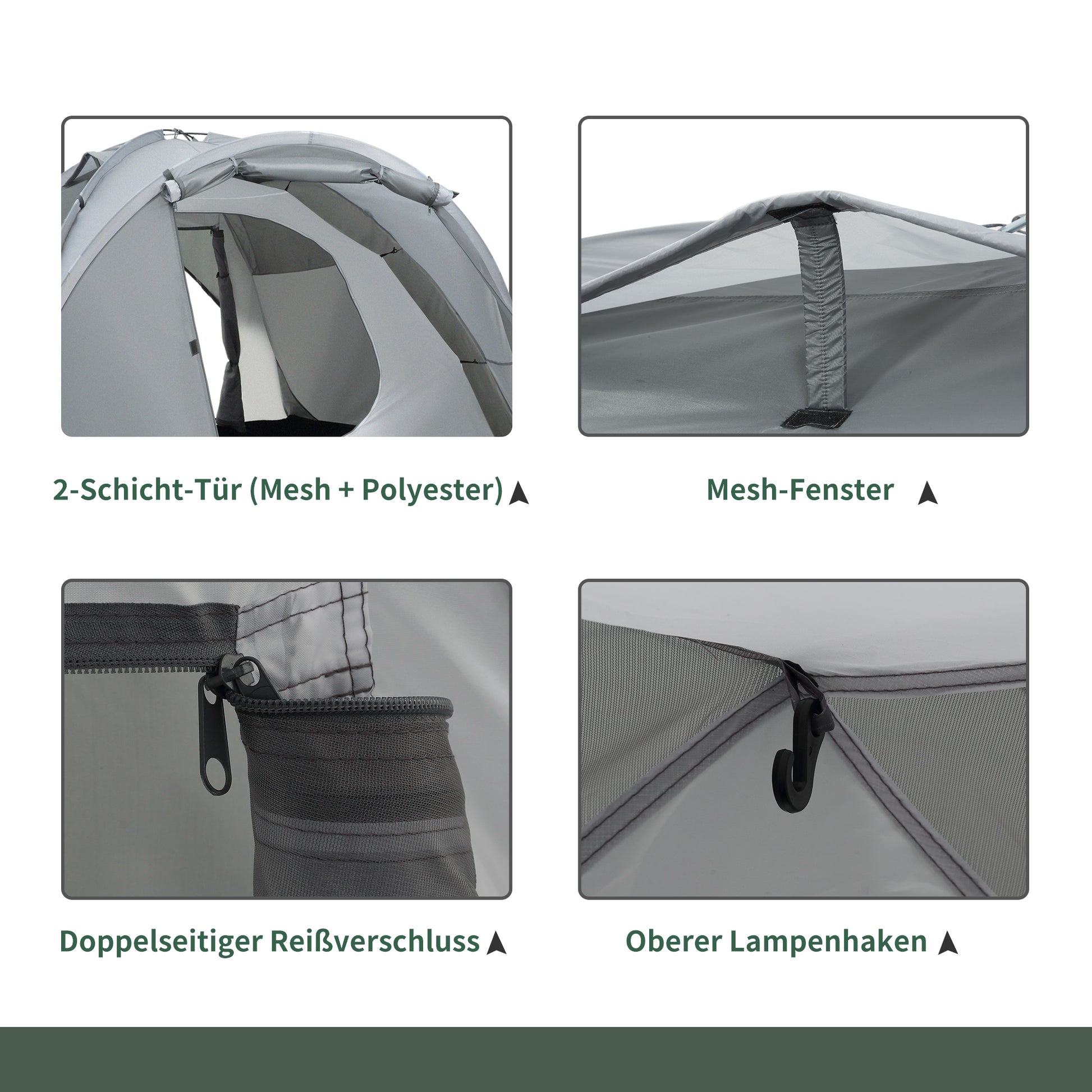 Camping Tent for 2-3 People Fiberglass Zippered Door Mesh Windows incl. Carrying Bag Dome Tent 190T Faux Leather 2000mm Fiberglass Grey