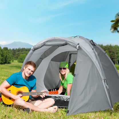 Camping Tent for 2-3 People Fiberglass Zippered Door Mesh Windows incl. Carrying Bag Dome Tent 190T Faux Leather 2000mm Fiberglass Grey