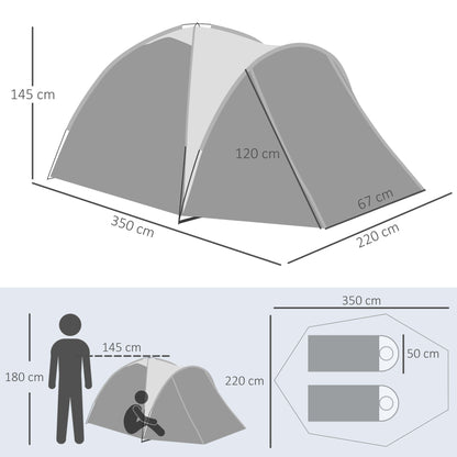 Camping Tent for 2-3 People Fiberglass Zippered Door Mesh Windows incl. Carrying Bag Dome Tent 190T Faux Leather 2000mm Fiberglass Grey