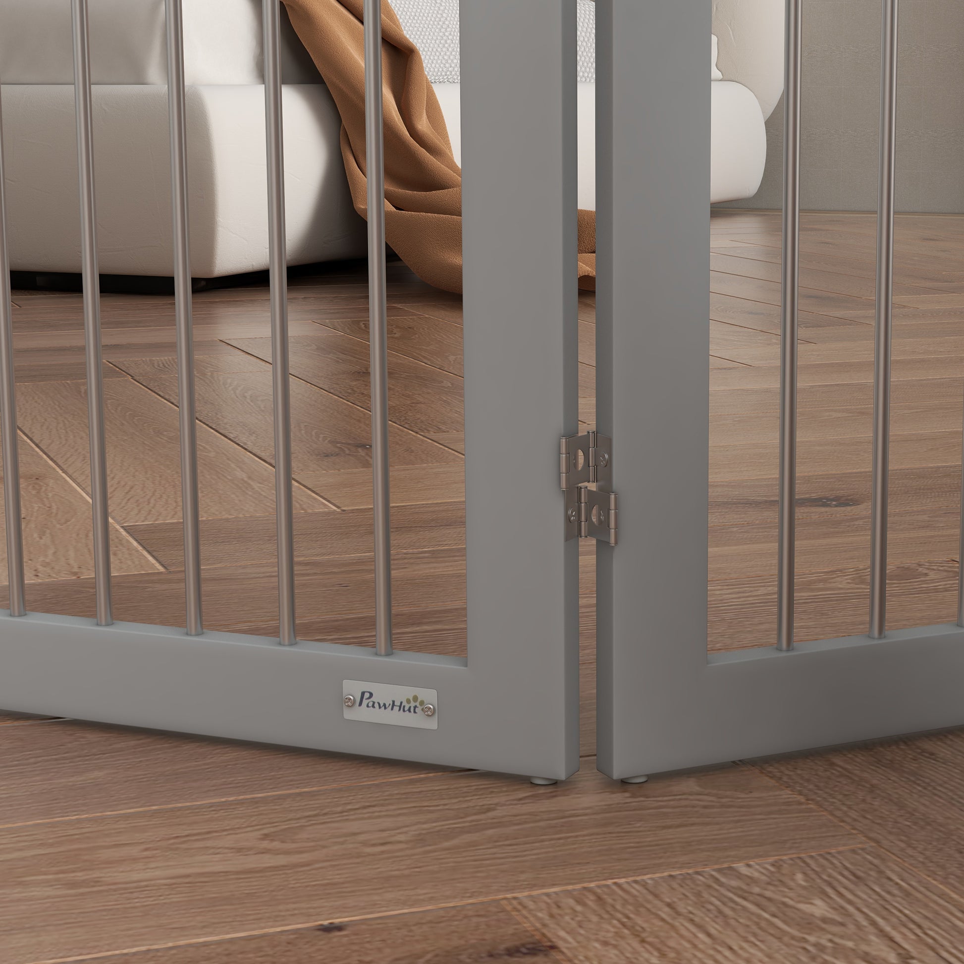 Foldable Safety Barrier, 3-Panel Dog Gate, 2 Support Feet, 80cm Height, for Doors, Hallways, Rooms, and Stairs, Gray
