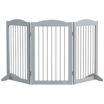 Foldable Safety Barrier, 3-Panel Dog Gate, 2 Support Feet, 80cm Height, for Doors, Hallways, Rooms, and Stairs, Gray