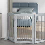 Foldable Safety Barrier, 3-Panel Dog Gate, 2 Support Feet, 80cm Height, for Doors, Hallways, Rooms, and Stairs, Gray