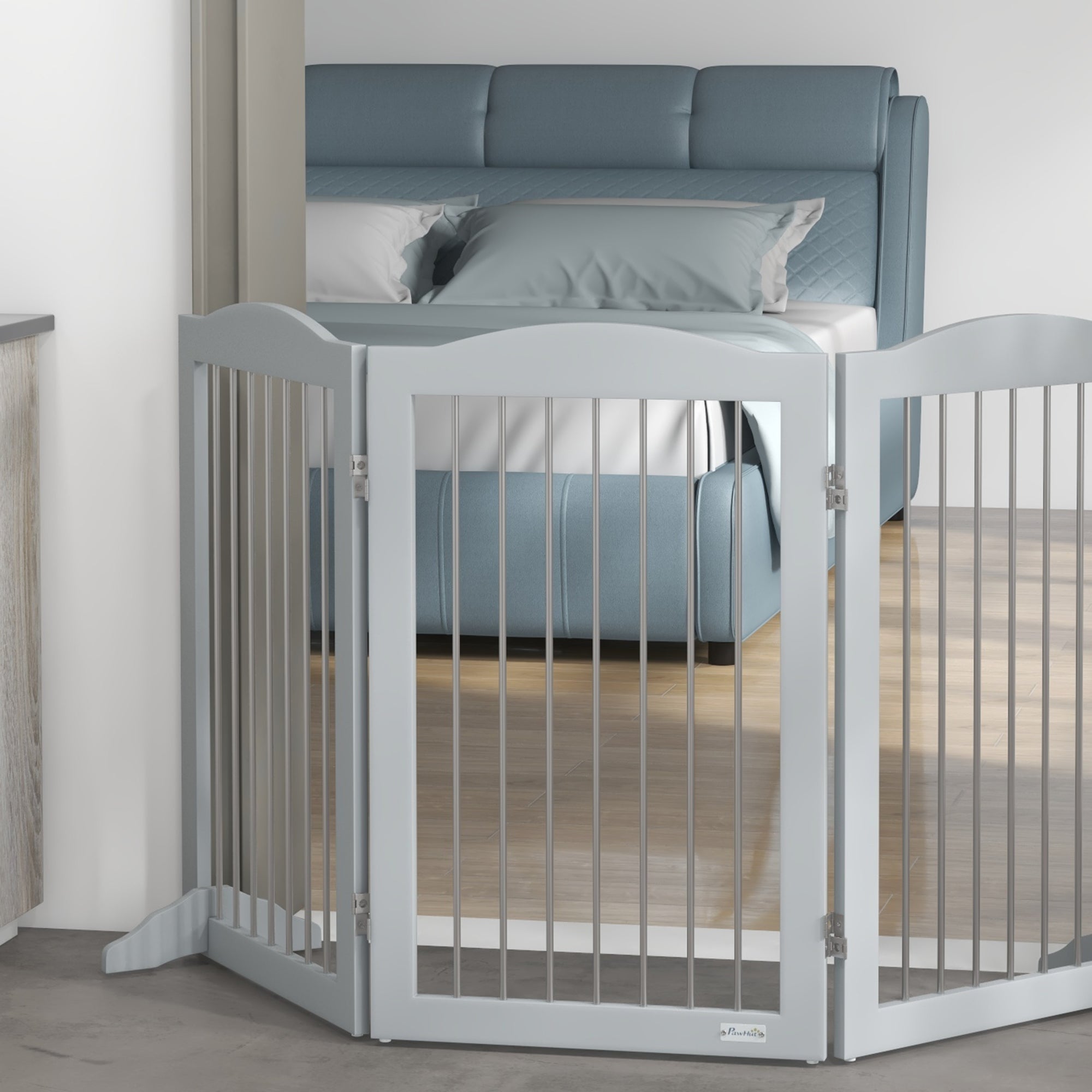 Foldable Safety Barrier, 3-Panel Dog Gate, 2 Support Feet, 80cm Height, for Doors, Hallways, Rooms, and Stairs, Gray