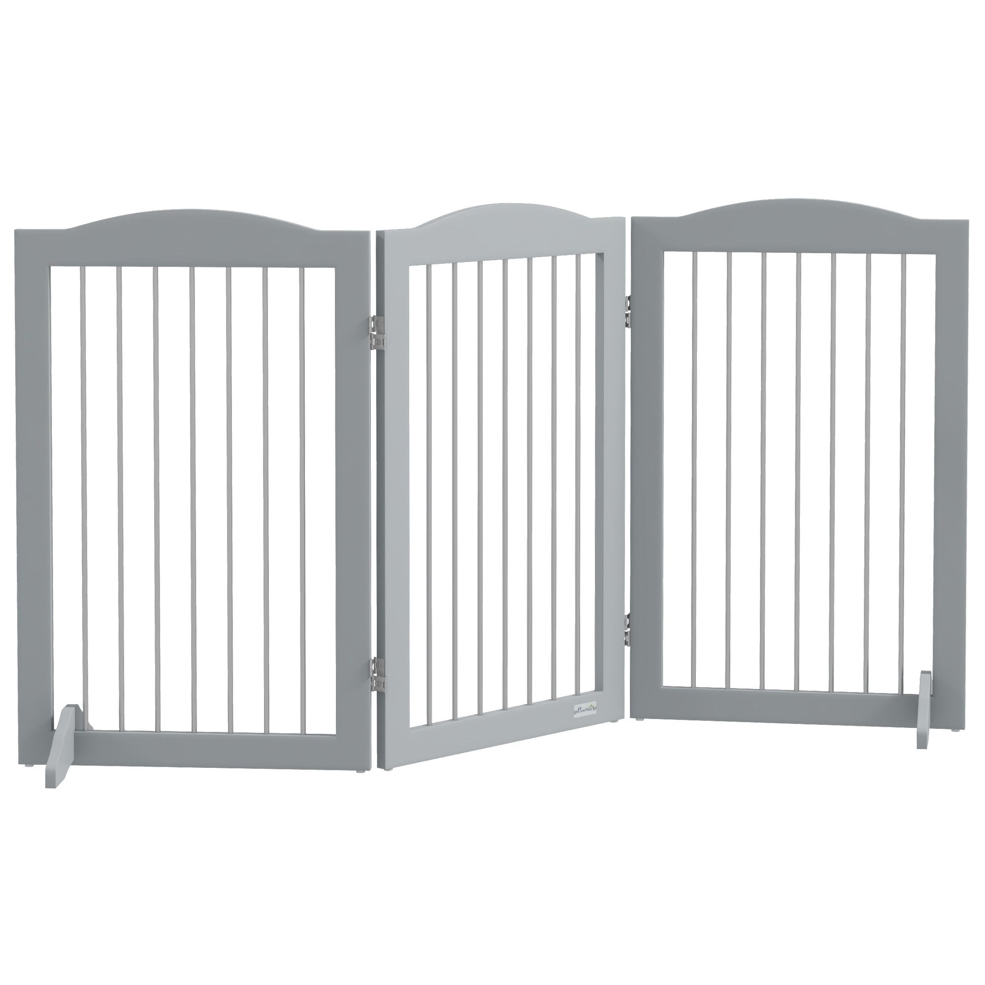 Foldable Safety Barrier, 3-Panel Dog Gate, 2 Support Feet, 80cm Height, for Doors, Hallways, Rooms, and Stairs, Gray