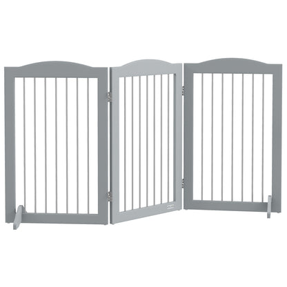 Foldable Safety Barrier, 3-Panel Dog Gate, 2 Support Feet, 80cm Height, for Doors, Hallways, Rooms, and Stairs, Gray