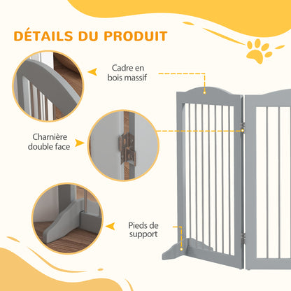 Foldable Safety Barrier, 3-Panel Dog Gate, 2 Support Feet, 80cm Height, for Doors, Hallways, Rooms, and Stairs, Gray