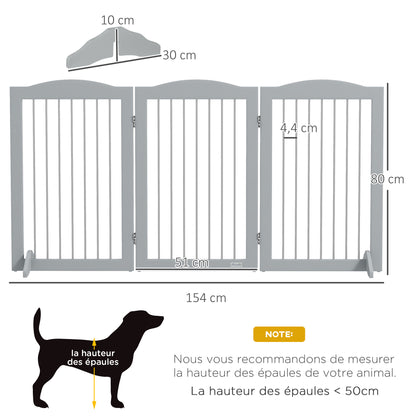 Foldable Safety Barrier, 3-Panel Dog Gate, 2 Support Feet, 80cm Height, for Doors, Hallways, Rooms, and Stairs, Gray