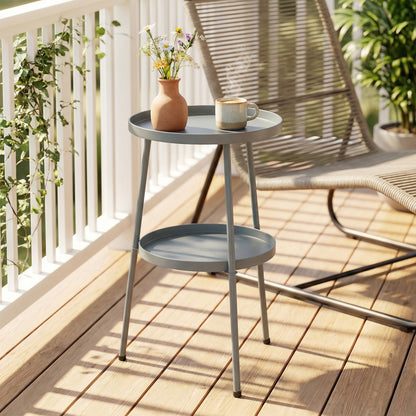 14.2" Round Outdoor Side Table — Metal Tripod Patio/Balcony Accent Table, Dark Gray
