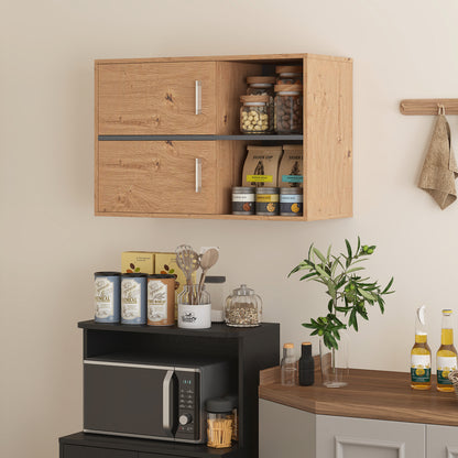 Bathroom Auxiliary Cabinet Wall Mounted Bathroom Cabinet with Open Compartments and 2 Doors Modern Bathroom Cabinet for Kitchen Entrance 31.5"L x 13.8"W x 22.6"H Natural